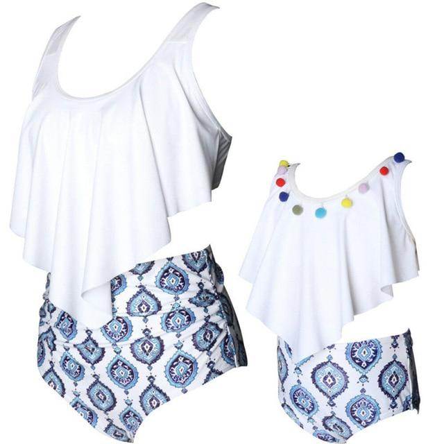 Family Matching Swimwear Mother Daughter Swimsuit Women Hight Waist Tankini Kids Girls Summer Swimming Bathing Suit Beachwear