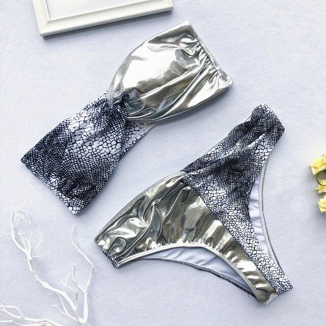 Bikini Fashion 2019 Women Swimwear 2 Piece Snake Print Bikini Waist High Swimsuit Push Up Beachwear Summer Swim Wear For Women