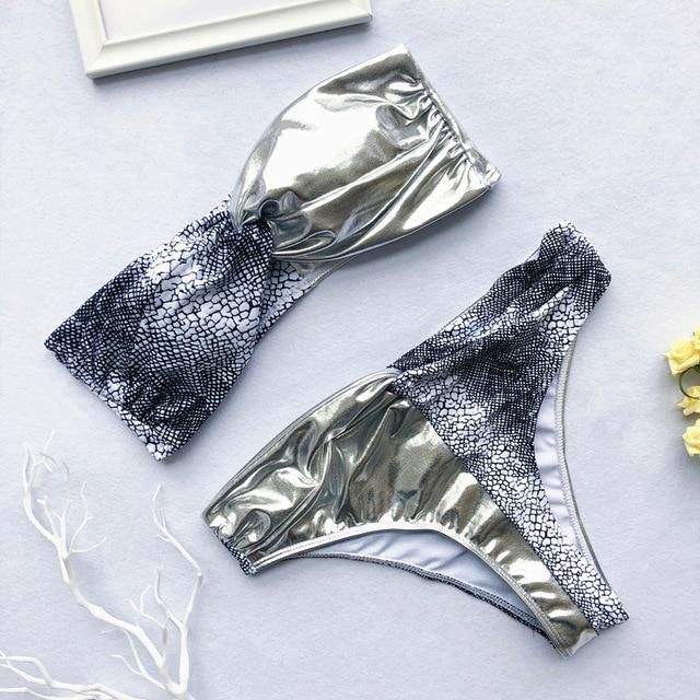 Bikini Fashion 2019 Women Swimwear 2 Piece Snake Print Bikini Waist High Swimsuit Push Up Beachwear Summer Swim Wear For Women