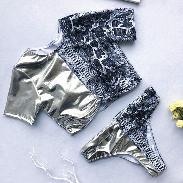 Bikini Fashion 2019 Women Swimwear 2 Piece Snake Print Bikini Waist High Swimsuit Push Up Beachwear Summer Swim Wear For Women