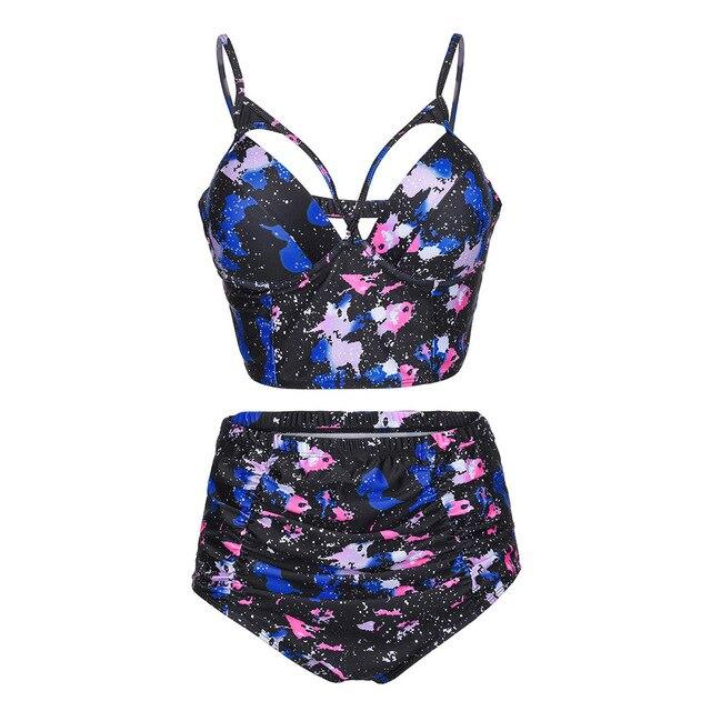 Plus Size 5xl Swimwear Women Blue Swimming Suit For Women Print Tankini Swimsuits Womens Hollow Out Sexy Swimsuit Girls Biquinis