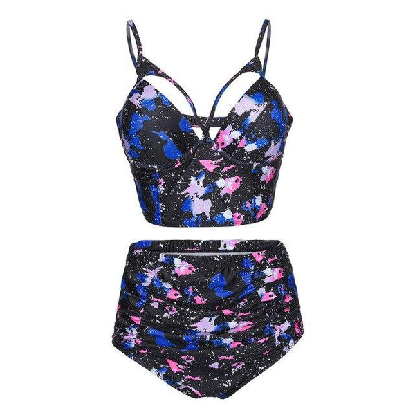 Plus Size 5xl Swimwear Women Blue Swimming Suit For Women Print Tankini Swimsuits Womens Hollow Out Sexy Swimsuit Girls Biquinis