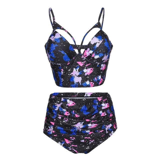 Plus Size 5xl Swimwear Women Blue Swimming Suit For Women Print Tankini Swimsuits Womens Hollow Out Sexy Swimsuit Girls Biquinis
