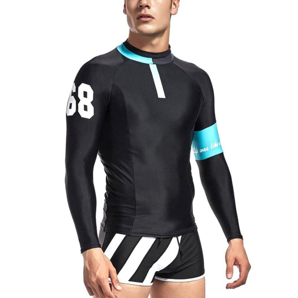 Men Swimwear Tops Long Sleeves Slim Fit Soft Elastic Sun Protective Trunks for Swimming DX88