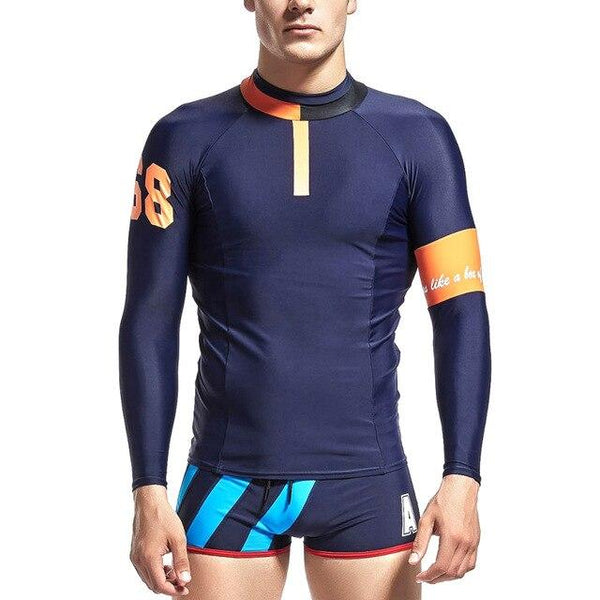 Men Swimwear Tops Long Sleeves Slim Fit Soft Elastic Sun Protective Trunks for Swimming DX88