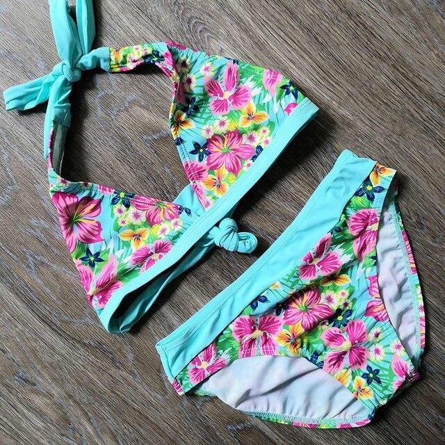 6-16 Year Print Teenager Girl Bikini Two Piece Children Swimsuit Kids Swimwear Floral Bathing Suit Child Girl Swimming Suit Blue