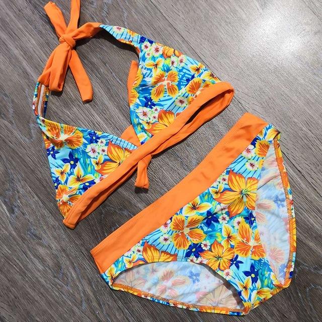 6-16 Year Print Teenager Girl Bikini Two Piece Children Swimsuit Kids Swimwear Floral Bathing Suit Child Girl Swimming Suit Blue