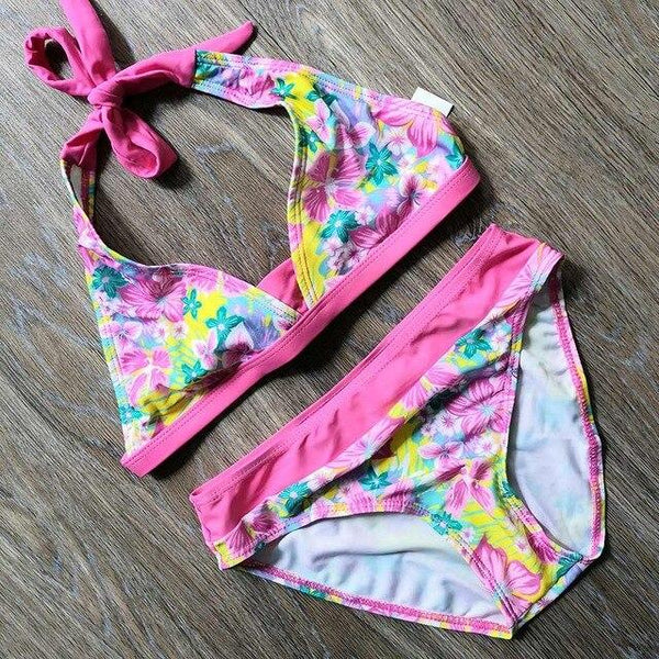 6-16 Year Print Teenager Girl Bikini Two Piece Children Swimsuit Kids Swimwear Floral Bathing Suit Child Girl Swimming Suit Blue