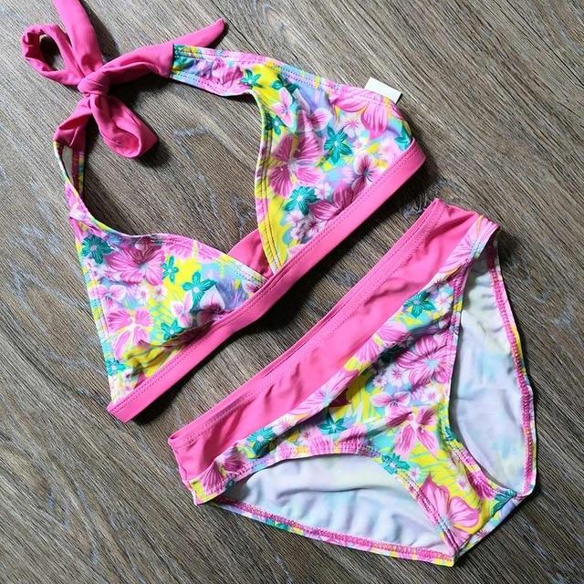 6-16 Year Print Teenager Girl Bikini Two Piece Children Swimsuit Kids Swimwear Floral Bathing Suit Child Girl Swimming Suit Blue