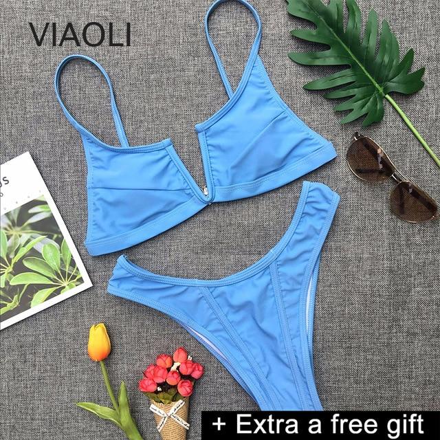 Push up Bikini mid Waist Split Swimsuit Solid Swimwear Women Female Brazilian Women's Swimming Suit Beach Bathing Suits