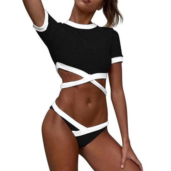 2019 Sexy Criss Cross Bandage Bikini Women Swimsuit Push Up Pad Swimwear Bikini Set Sport Shirt Beach Bathing Suit Swim Wear