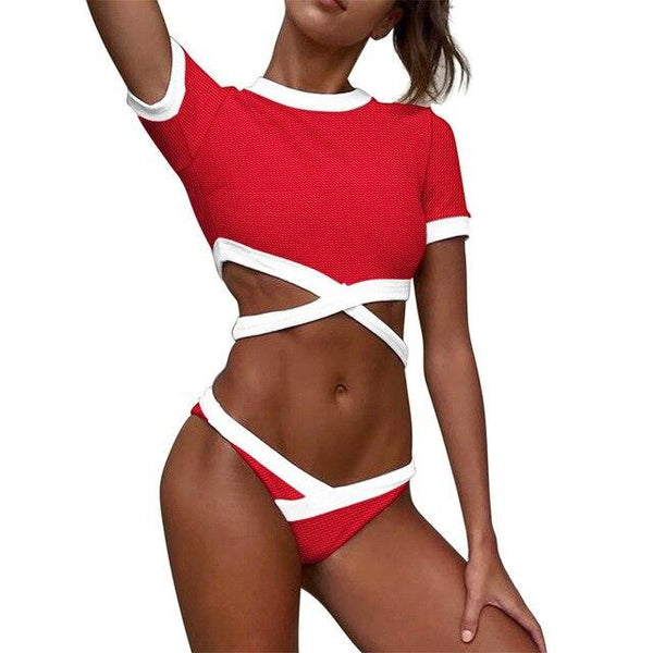 2019 Sexy Criss Cross Bandage Bikini Women Swimsuit Push Up Pad Swimwear Bikini Set Sport Shirt Beach Bathing Suit Swim Wear