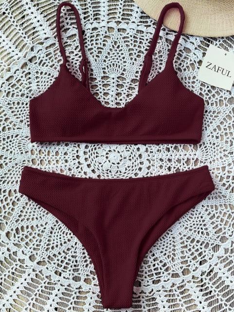 New arrival Women's sexy strap low waist 2pcs Bikini Set Push-up Padded Brazilian Triangle Swimsuit Swimwear beachwear swimming