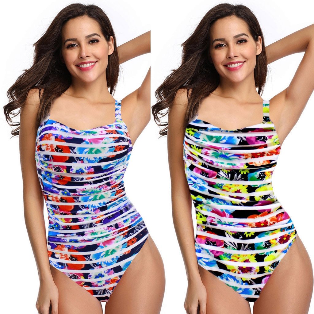 2019 Bikinis Women Monokini Swimsuit Bathing suit  Swimwear Female Vintage Print backless Bodysuit Summer Swim suits Biquini