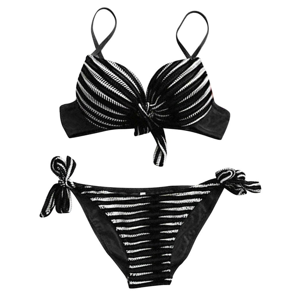 2019 Sexy Women Bikini Set Push-up Padded Swimming suit Stripe Print bandage Suit Swimwear Beachwear Bathing Suit Biquini