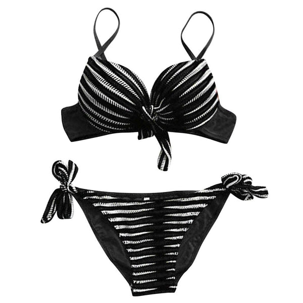 2019 Sexy Women Bikini Set Push-up Padded Swimming suit Stripe Print bandage Suit Swimwear Beachwear Bathing Suit Biquini
