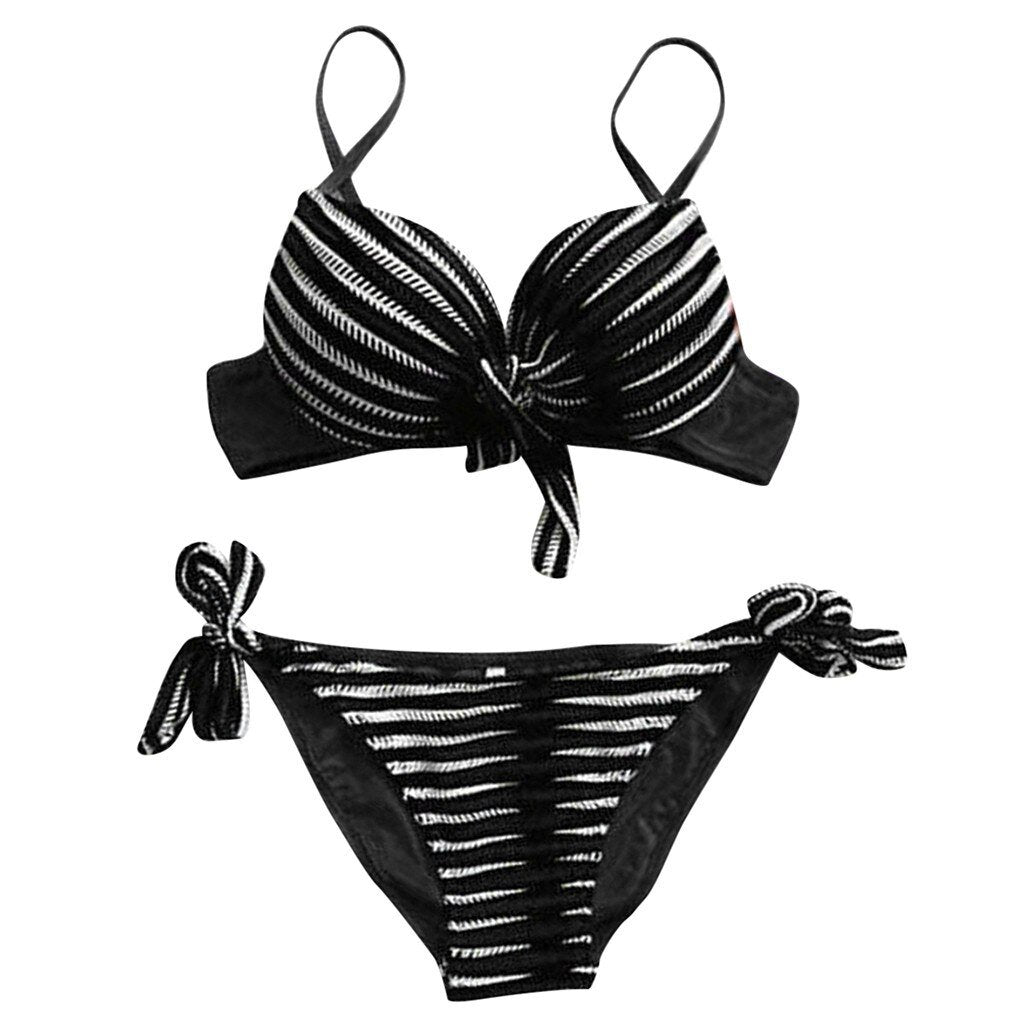 2019 Sexy Women Bikini Set Push-up Padded Swimming suit Stripe Print bandage Suit Swimwear Beachwear Bathing Suit Biquini
