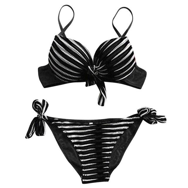 2019 Sexy Women Bikini Set Push-up Padded Swimming suit Stripe Print bandage Suit Swimwear Beachwear Bathing Suit Biquini