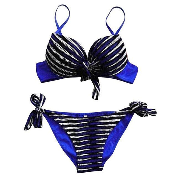 2019 Sexy Women Bikini Set Push-up Padded Swimming suit Stripe Print bandage Suit Swimwear Beachwear Bathing Suit Biquini