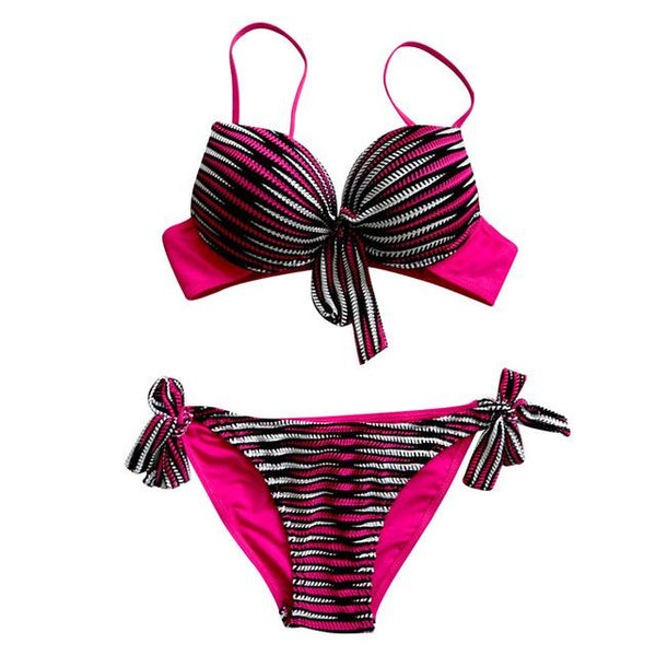 2019 Sexy Women Bikini Set Push-up Padded Swimming suit Stripe Print bandage Suit Swimwear Beachwear Bathing Suit Biquini
