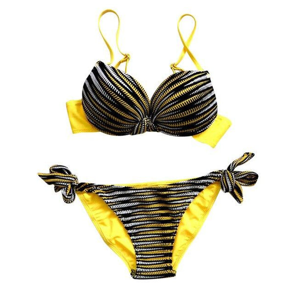 2019 Sexy Women Bikini Set Push-up Padded Swimming suit Stripe Print bandage Suit Swimwear Beachwear Bathing Suit Biquini