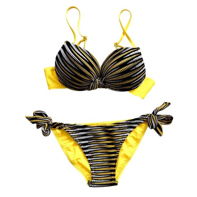 2019 Sexy Women Bikini Set Push-up Padded Swimming suit Stripe Print bandage Suit Swimwear Beachwear Bathing Suit Biquini