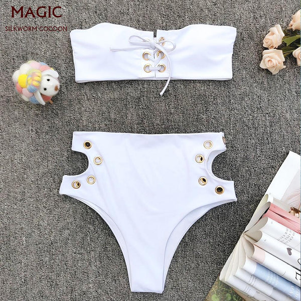New Women's Two piece Swimsuit Swimming Suit Sexy Bikini Female Bikini Set Sexy Bra Solid White Bathing Suit Push-up Swim suit