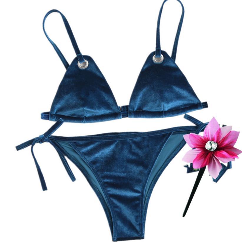 2018 two piece swimsuit for women swim suit Solid Velvet Swimsuits Swimwear Female Beach wear Bathing Swimming Set Bathers #CC