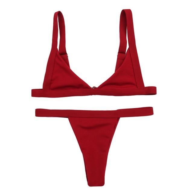 woman bikini swimsuit swimwear 2019 Summer Solid  Triangular Bikini set Sexy Split Monokini Swimming Suit for women biquini