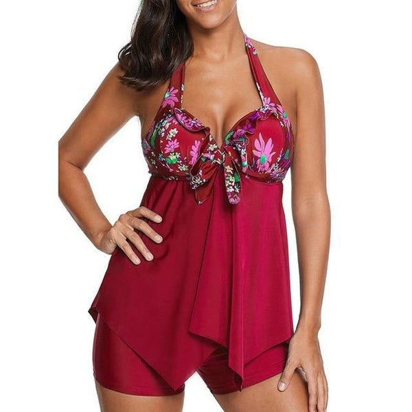 2018 New Plus Size Tankini set Women Swimwear Two Piece Print Halter Swimsuit Swimming Dress Bathing Suit S--5XL