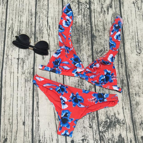 Women Floral Print Women Sexy Solid Bikini 2019 Bikini Set Swimming Two Piece Swimsuits Swimwear Beach Suit Women  *0.9