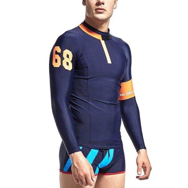 Newly Men Swimwear Tops Long Sleeves Slim Fit Soft Elastic Sun Protective Trunks for Swimming 19ing