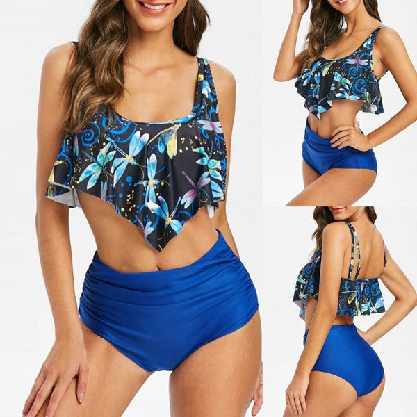 Ladies' Lotus Leaf Edge High-waisted Butterfly Printed Bikini Swimming Suit Beachwear fashion new 2019 summer swimsuits A30510