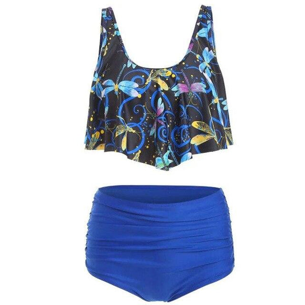 Ladies' Lotus Leaf Edge High-waisted Butterfly Printed Bikini Swimming Suit Beachwear fashion new 2019 summer swimsuits A30510