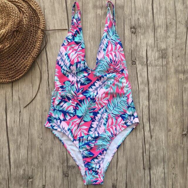 Fashion 2019 New Summer Beach Wear Swim Sexy one-piece digital printed swimsuit with thin straps and backless back