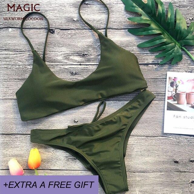 Personality fashion bottom drawstring strap women swimming suit mini thong low waist bikini set sexy solid swimwear beachwear