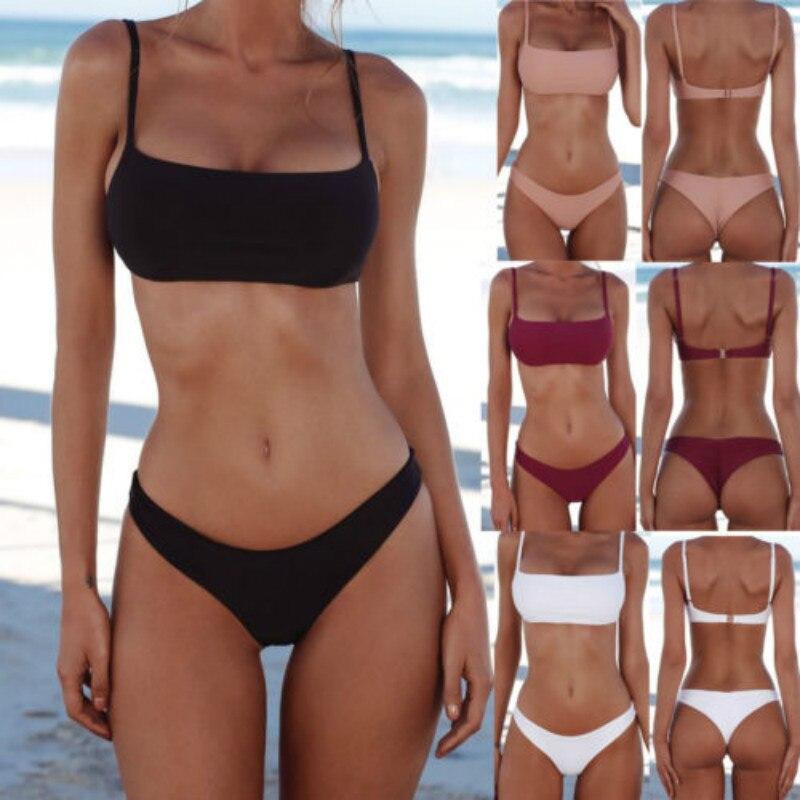 Sexy Summer Swimwear Women Solid Bikini Set Push-up UnPadded Bra Swimsuit Triangle Bathing Suit Swimming Suit biquini