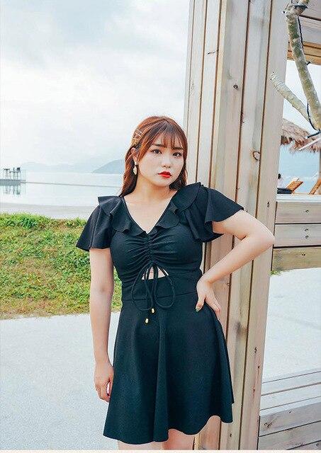 2019 Swimming Suit For Women Plus Size Swimwear Ladies Modest Swimsuit Solid Padded Skirted Bathing Suit Beach Dress Maillot