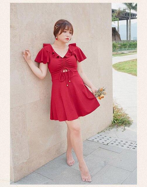 2019 Swimming Suit For Women Plus Size Swimwear Ladies Modest Swimsuit Solid Padded Skirted Bathing Suit Beach Dress Maillot