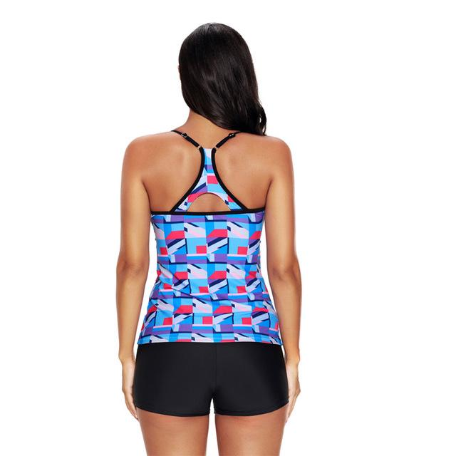 4XL Two piece  Plus size Tankini Set Large Swimwear Retro Women 2019 Swim Sport Swimsuit Bather Beach Wear Trunks Bathing Suit