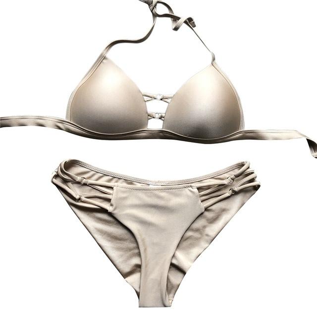 MUQGEW Fashion Solid Women Sexy Bikini Set Solid Color Sport Swimwear Push-Up Padded Swimsuit Breathable Swim Suit #1220
