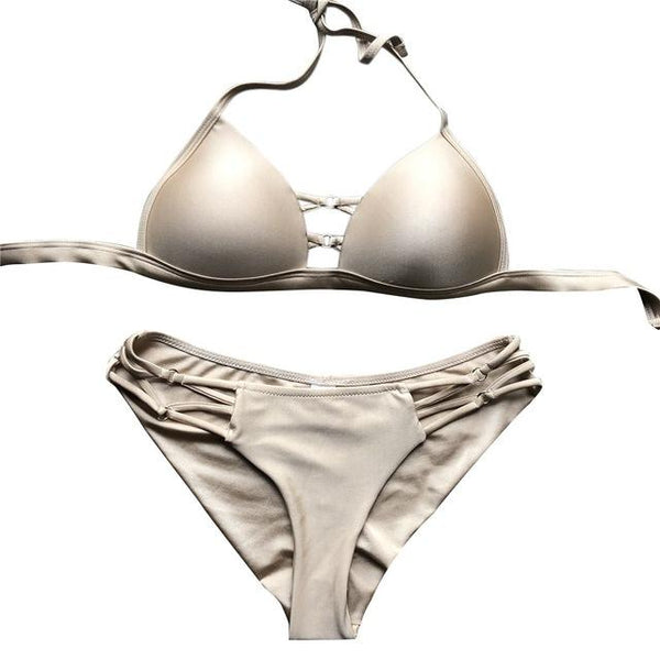 MUQGEW Fashion Solid Women Sexy Bikini Set Solid Color Sport Swimwear Push-Up Padded Swimsuit Breathable Swim Suit #1220