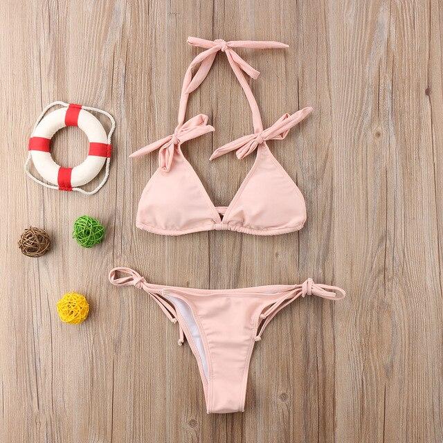 2018 new summer Swimwear Women Sexy bandage bowknot Bikini Setlace up Push-Up padded Swimsuit Bathing Beachwear swimming clothes