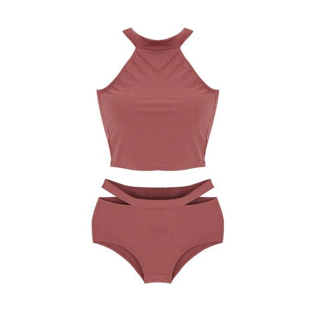2019 Tankini Swimsuits Women Sexy Two Piece High Collar Halter Expose Shoulder Backless Waistcoat Triangular Swimming Trunks