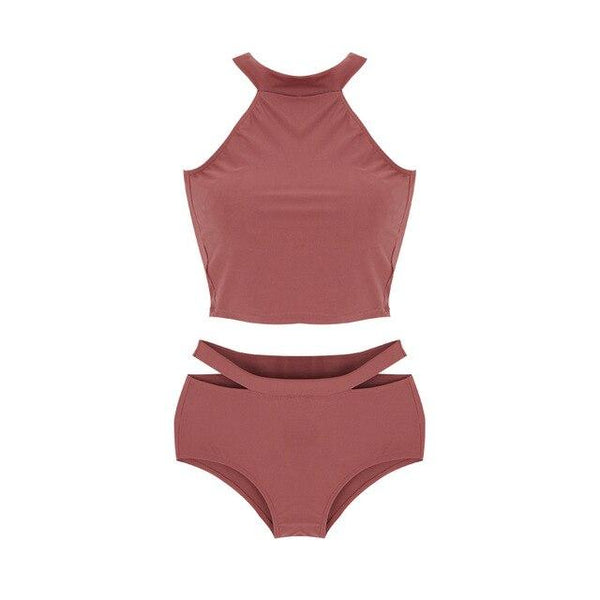 2019 Tankini Swimsuits Women Sexy Two Piece High Collar Halter Expose Shoulder Backless Waistcoat Triangular Swimming Trunks