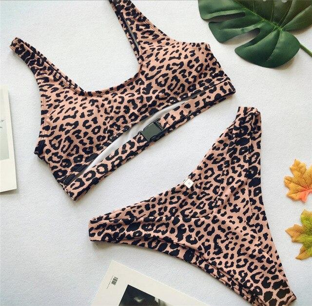 Plus Size Leopard Bikini Two Piece Swimsuit Swimwear Sexy with Pad Wire Free Swimming Suit for Women Maillot De Bain Femme 2019