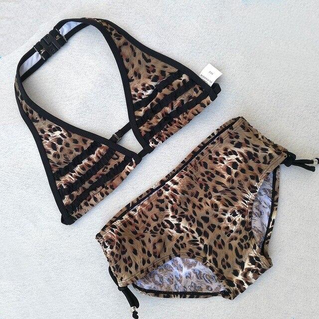 6-16 Years Leopard Print Teenager Girl Bikini Kids Swimsuit Children Two Piece Swimwear Halter Top Big Girl Swimming Suit Child