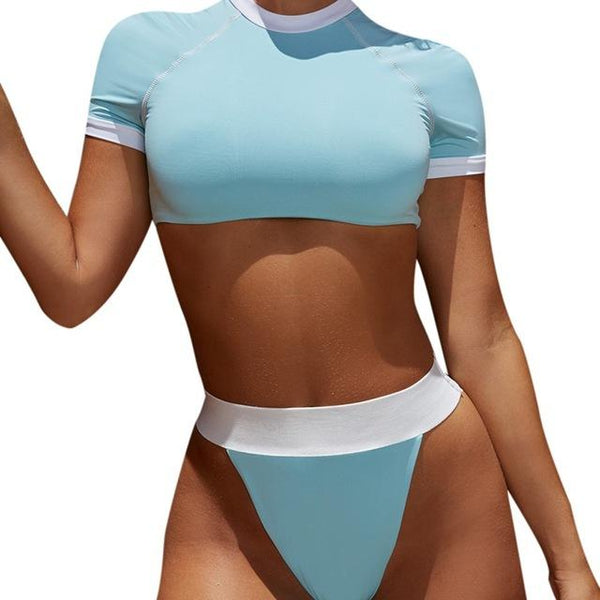 Female T-shirt Swimsuit 2019 Women Sports Leopard Swimwear Swimming Brazilian Bikini Two-piece Suits Thong Bathers Bathing Suit