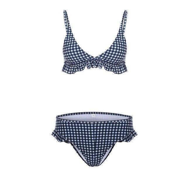 Two-Piece Suit Plus Size Swimwear Women Ruffle Plaid Bikini Set Push Up Monokini Maillot De Bain Swimming Suit