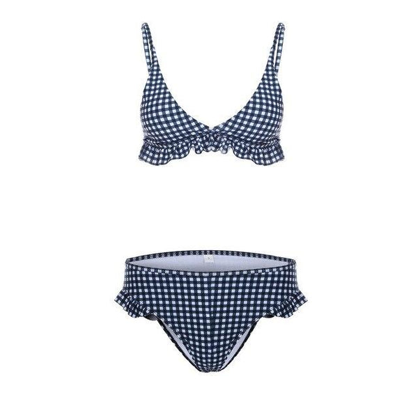 Two-Piece Suit Plus Size Swimwear Women Ruffle Plaid Bikini Set Push Up Monokini Maillot De Bain Swimming Suit